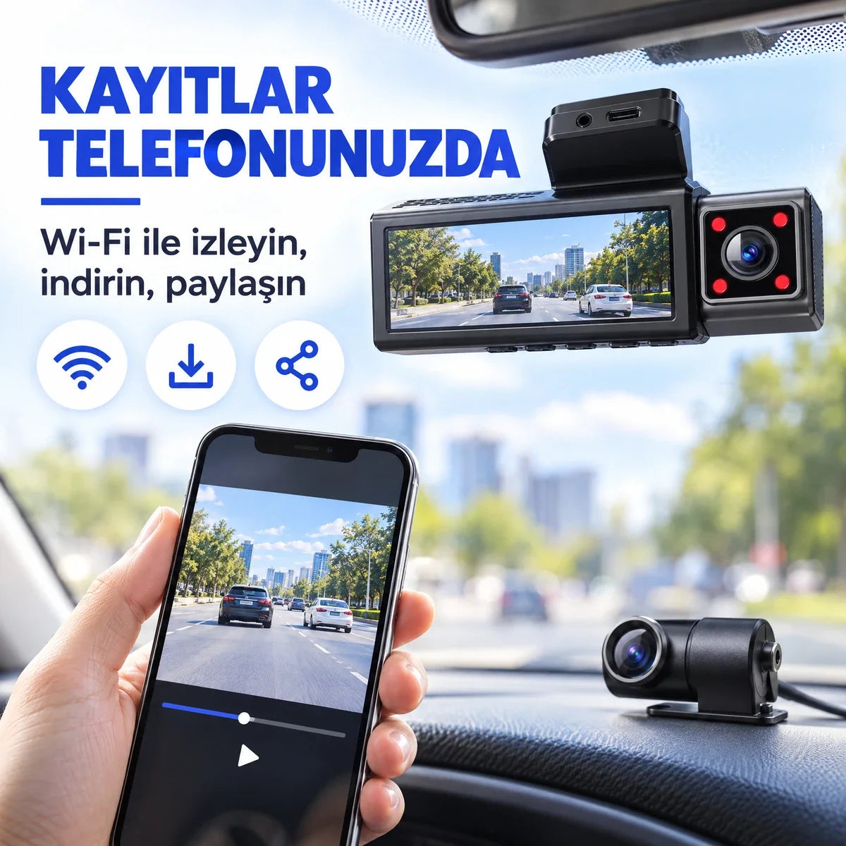 Üç kameralı araç kamerası kare 4
