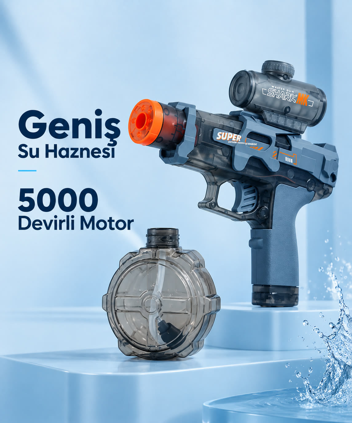 Geniş su haznesi ve 5000 devirli motor