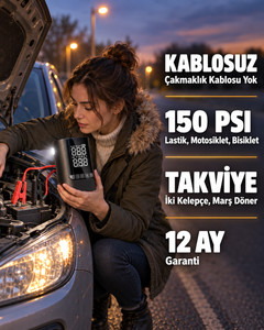 Kablosuz Akü Takviye + Lastik Şişirici · Tek Cihaz