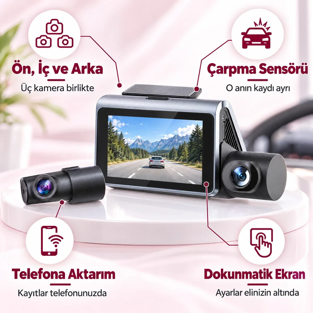 Dokunmatik ekranlı araç kamerası kare 2