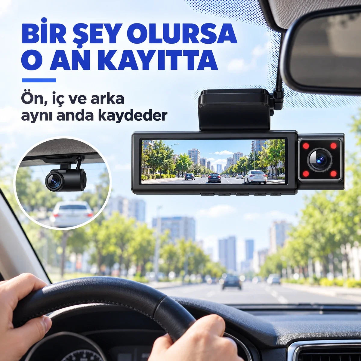 Üç kameralı araç kamerası kare 3