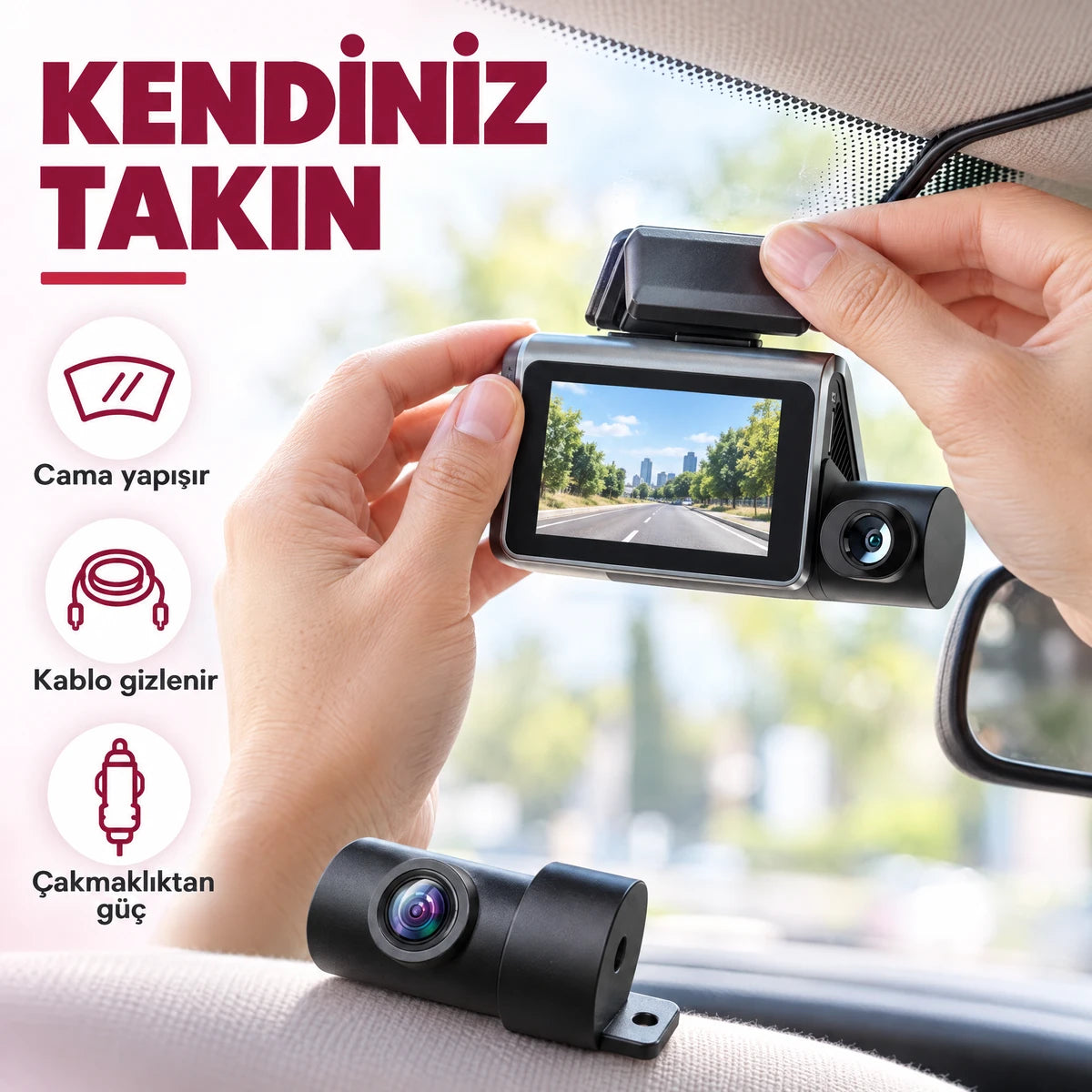 Dokunmatik ekranlı araç kamerası