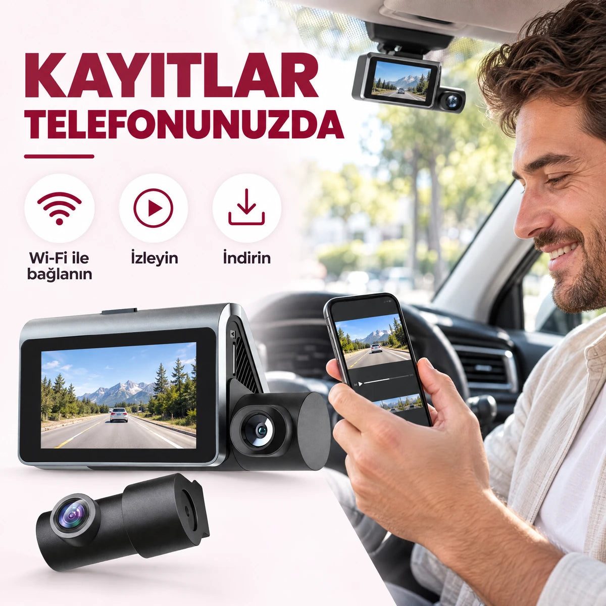 Dokunmatik ekranlı araç kamerası