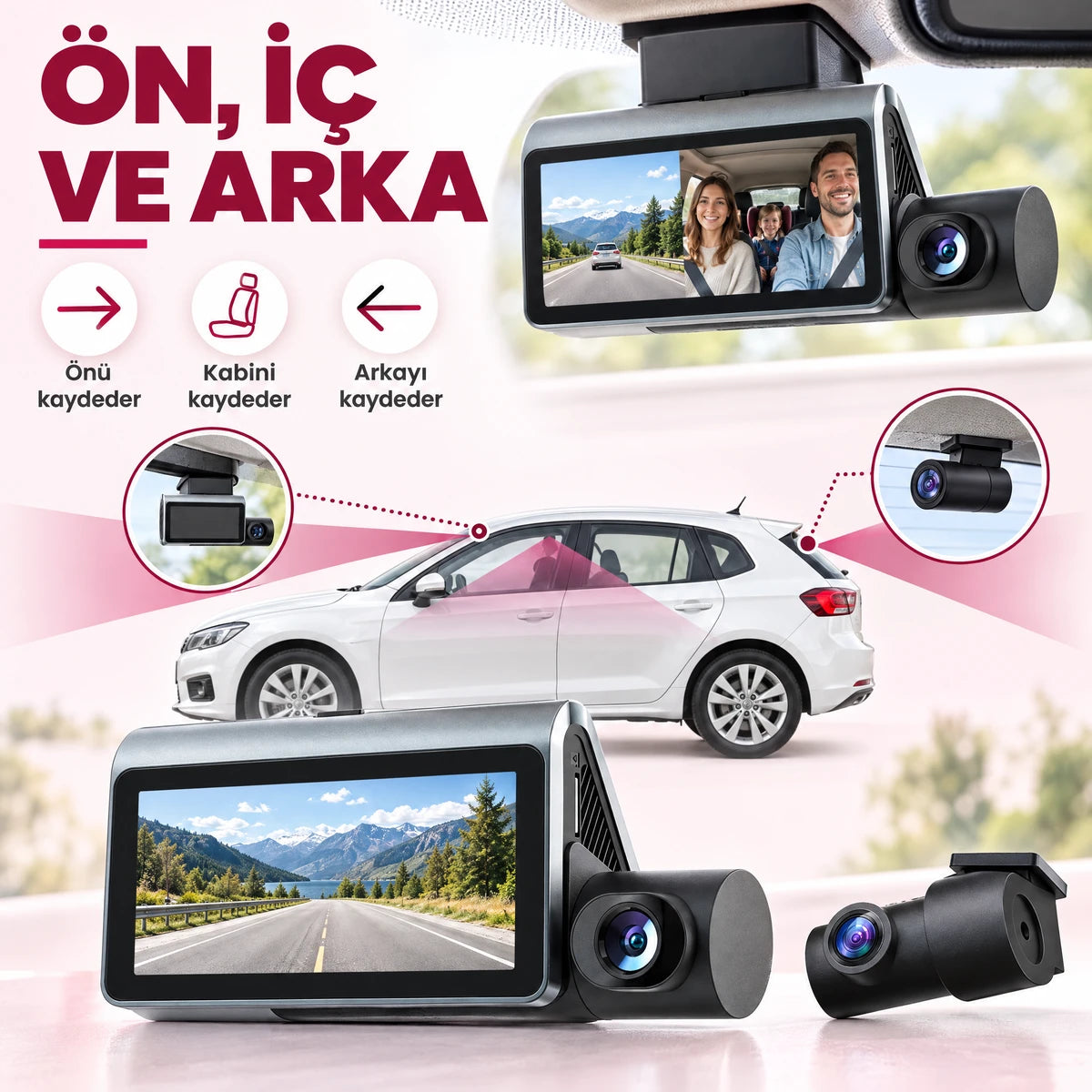 Dokunmatik ekranlı araç kamerası