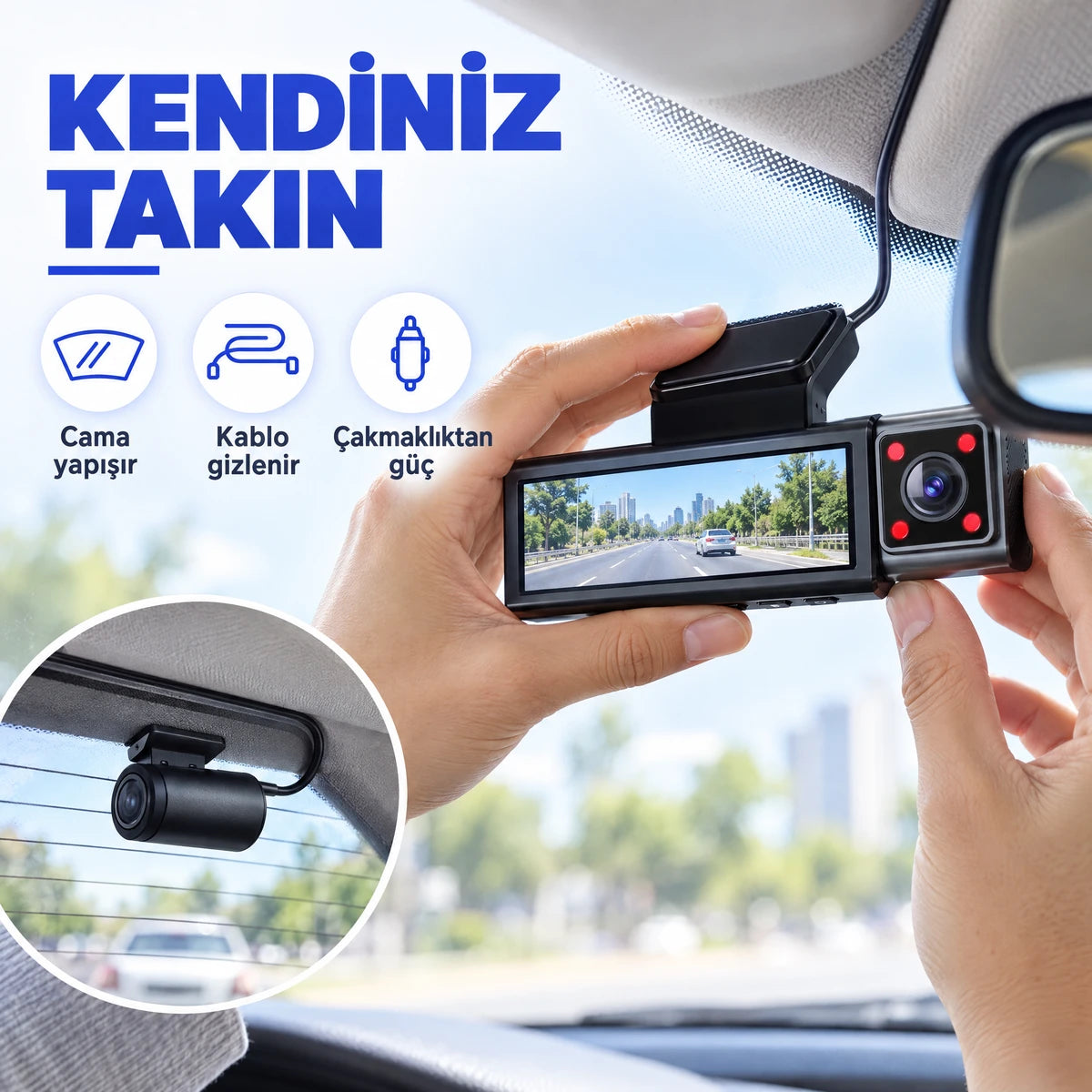 Üç kameralı araç kamerası