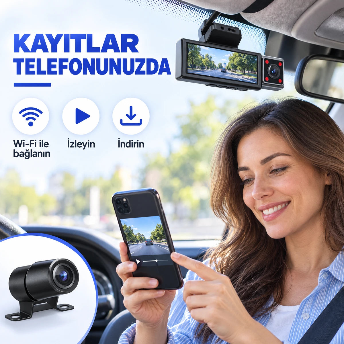 Üç kameralı araç kamerası