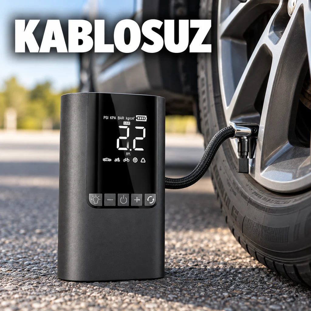 Kablosuz akü takviye ve lastik şişirici